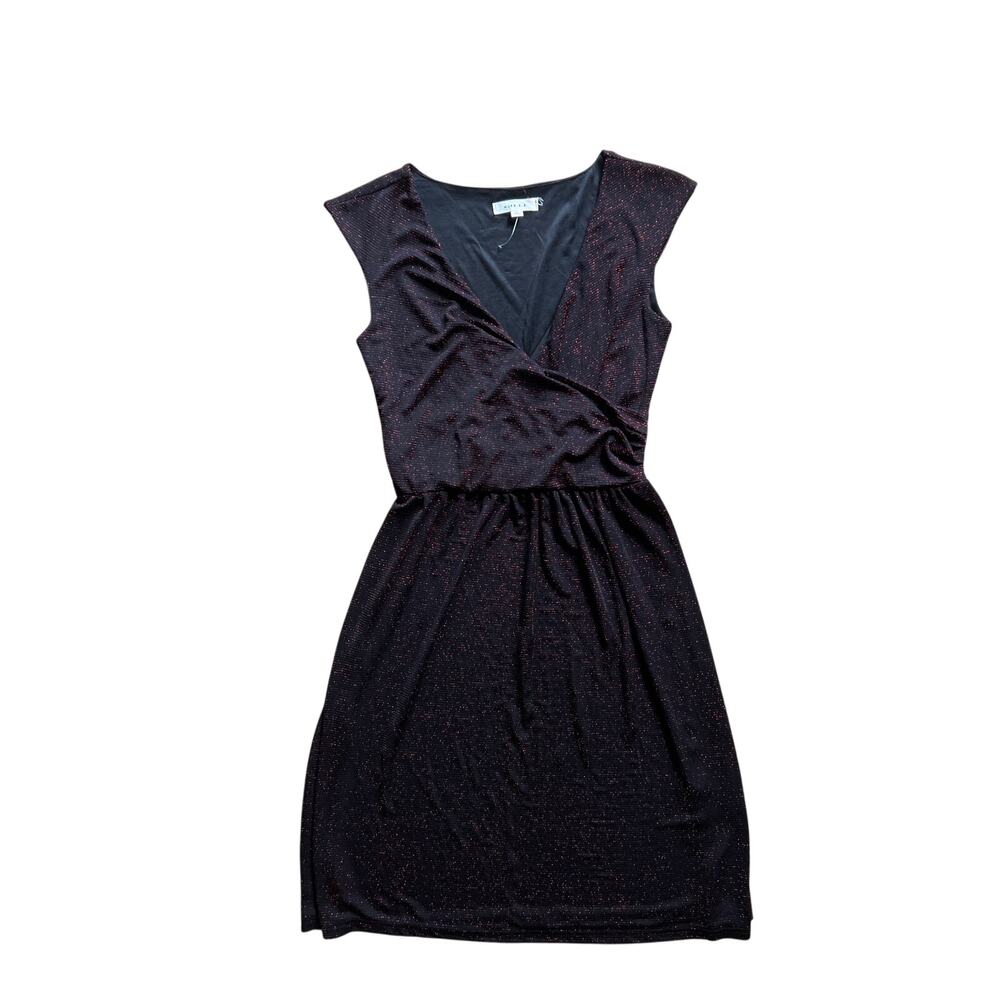 Gilli Faux Black With Red Glitter Under Layer Short Sleeve Dress Size S